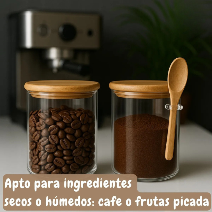 RECIPIENTE DE VIDRIO CON TAPA Y CUCHARA