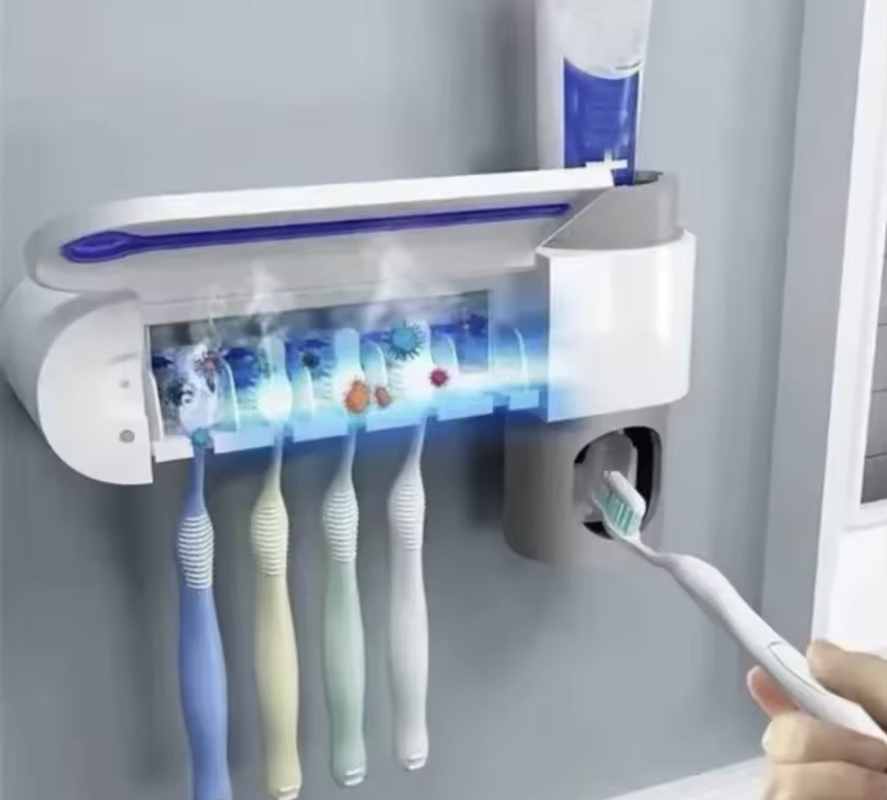 SOPORTE DE CEPILLOS CON DISPENSADOR Y LUZ U/V